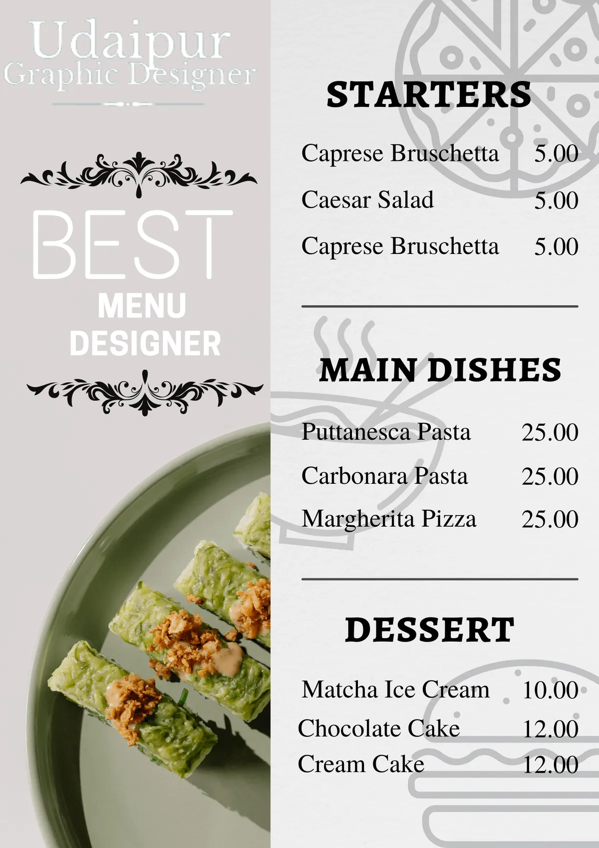 Restaurant menu card — print & packaging by Udaipur Graphic Designer